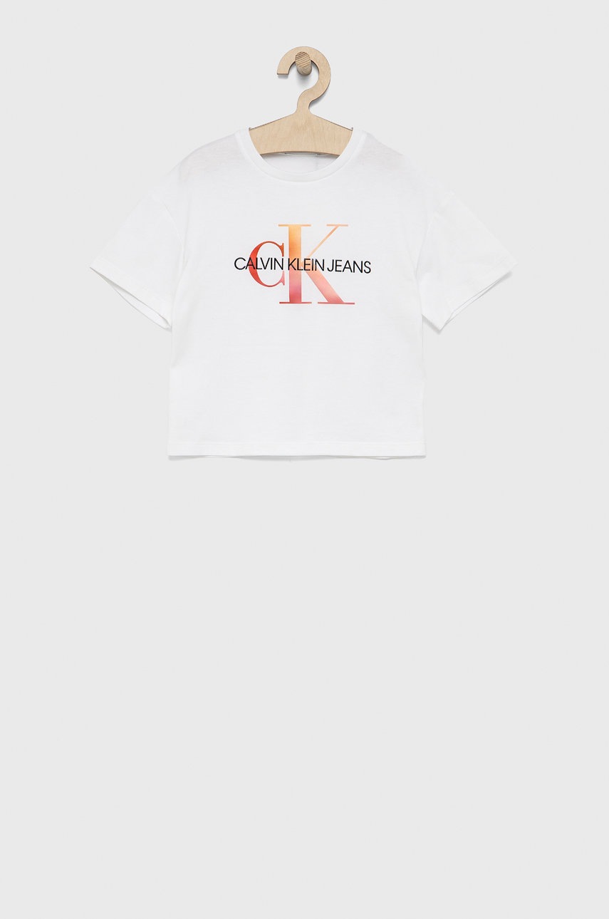 

Памучна тениска Calvin Klein Jeans в бяло, Бял