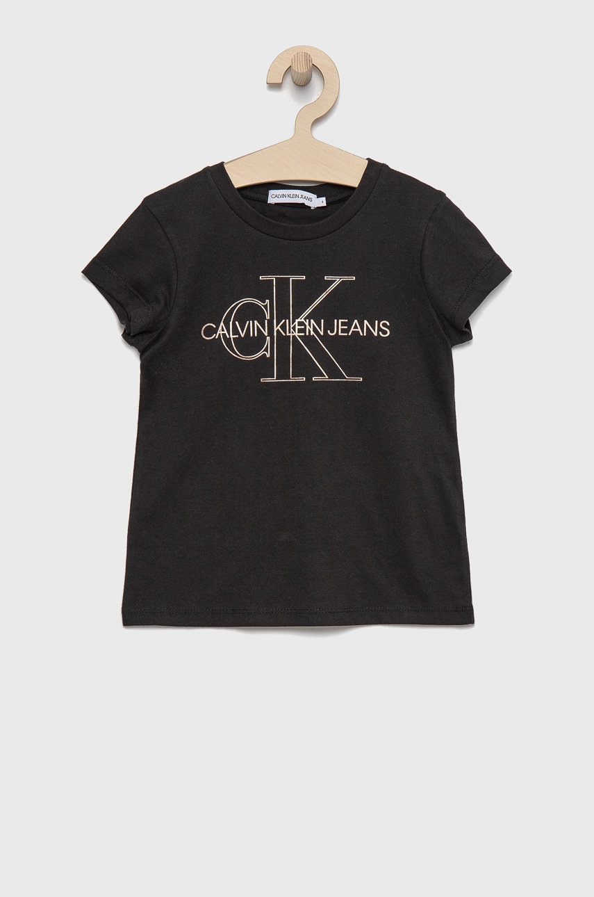 

Детска памучна тениска Calvin Klein Jeans в черно, Черен