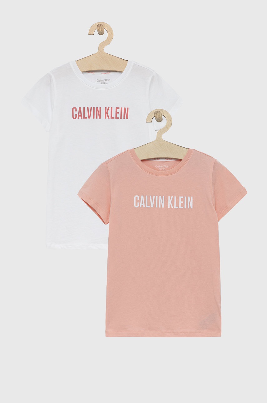

Детска памучна тениска Calvin Klein Underwear (2 броя) в розово, Розов