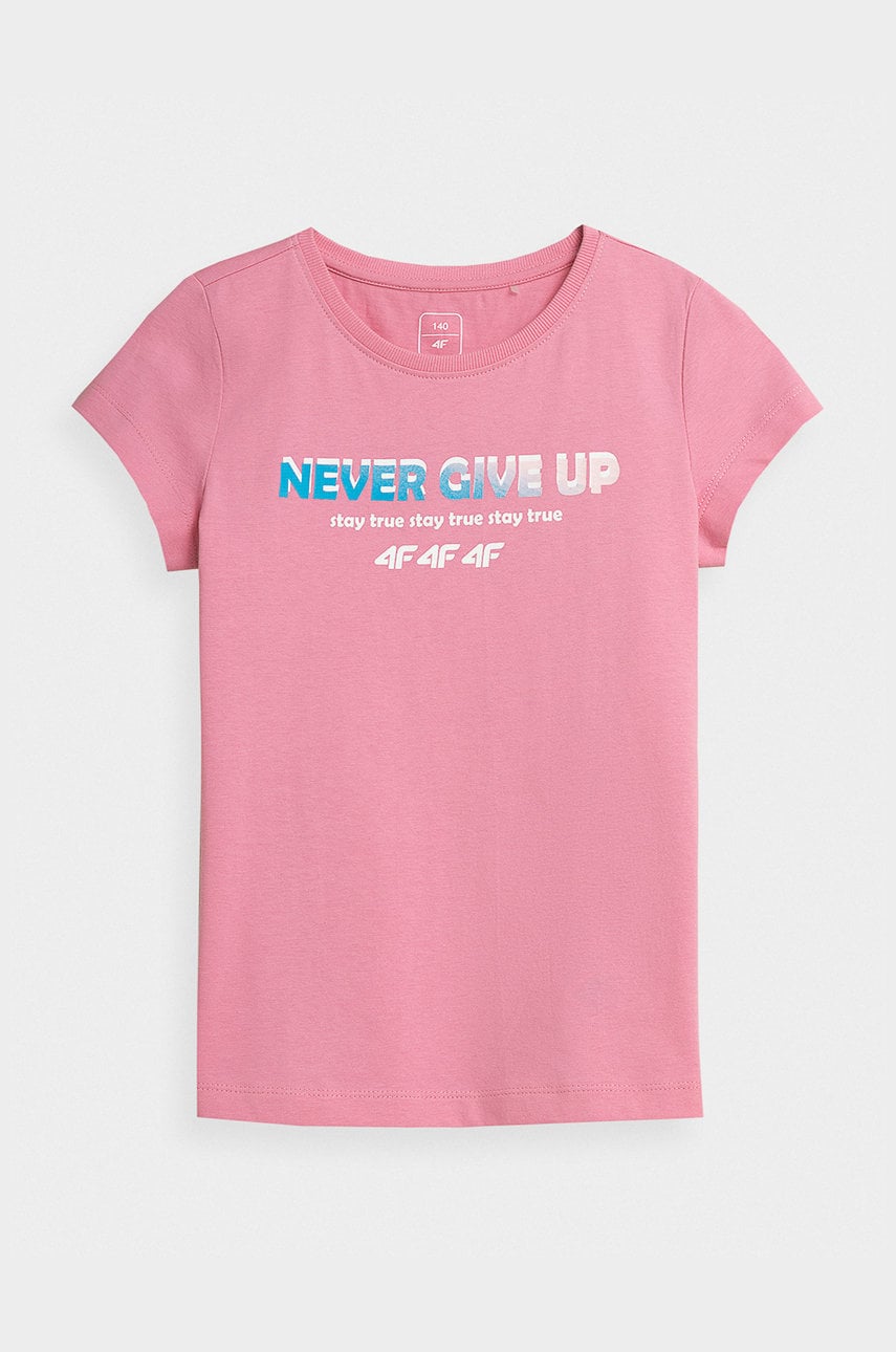 4F tricou de bumbac pentru copii culoarea roz