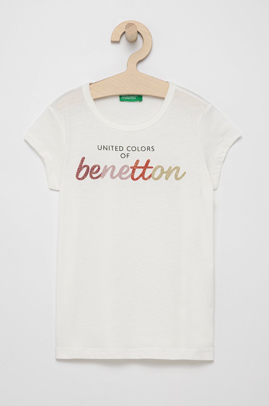 United Colors of Benetton Tricou de bumbac pentru copii culoarea alb