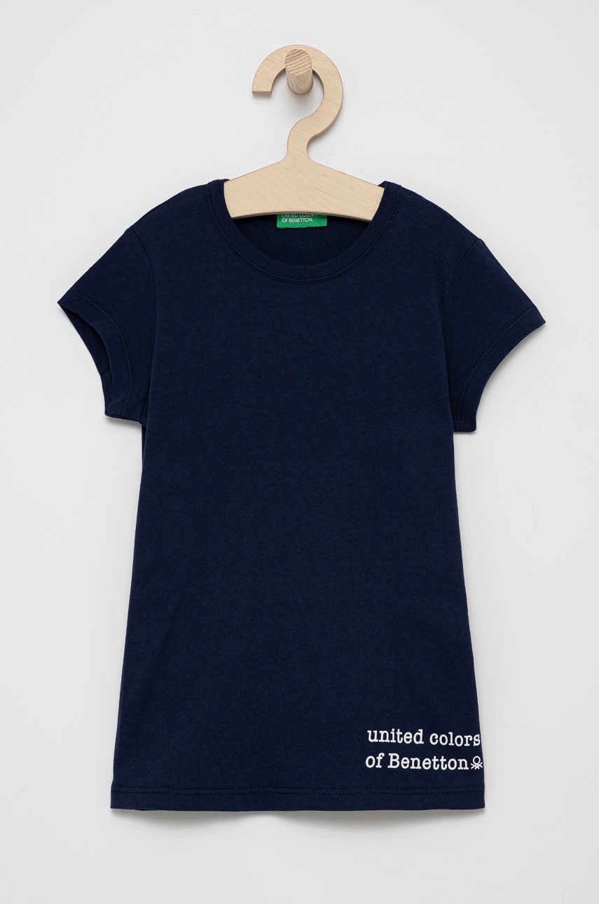 

Детска памучна тениска United Colors of Benetton в тъмносиньо, Тъмносин