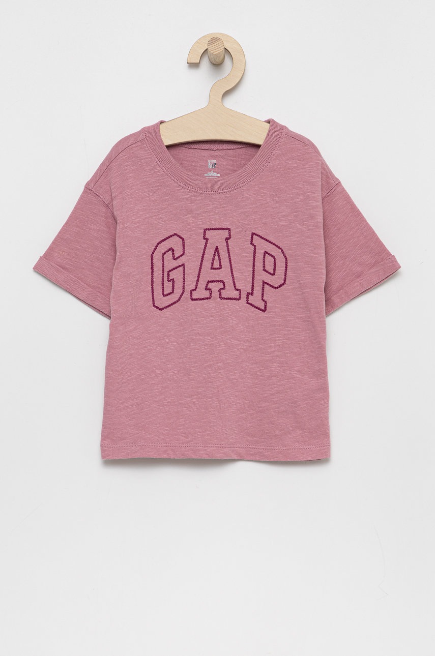 

Детска памучна тениска GAP в розово, Розов