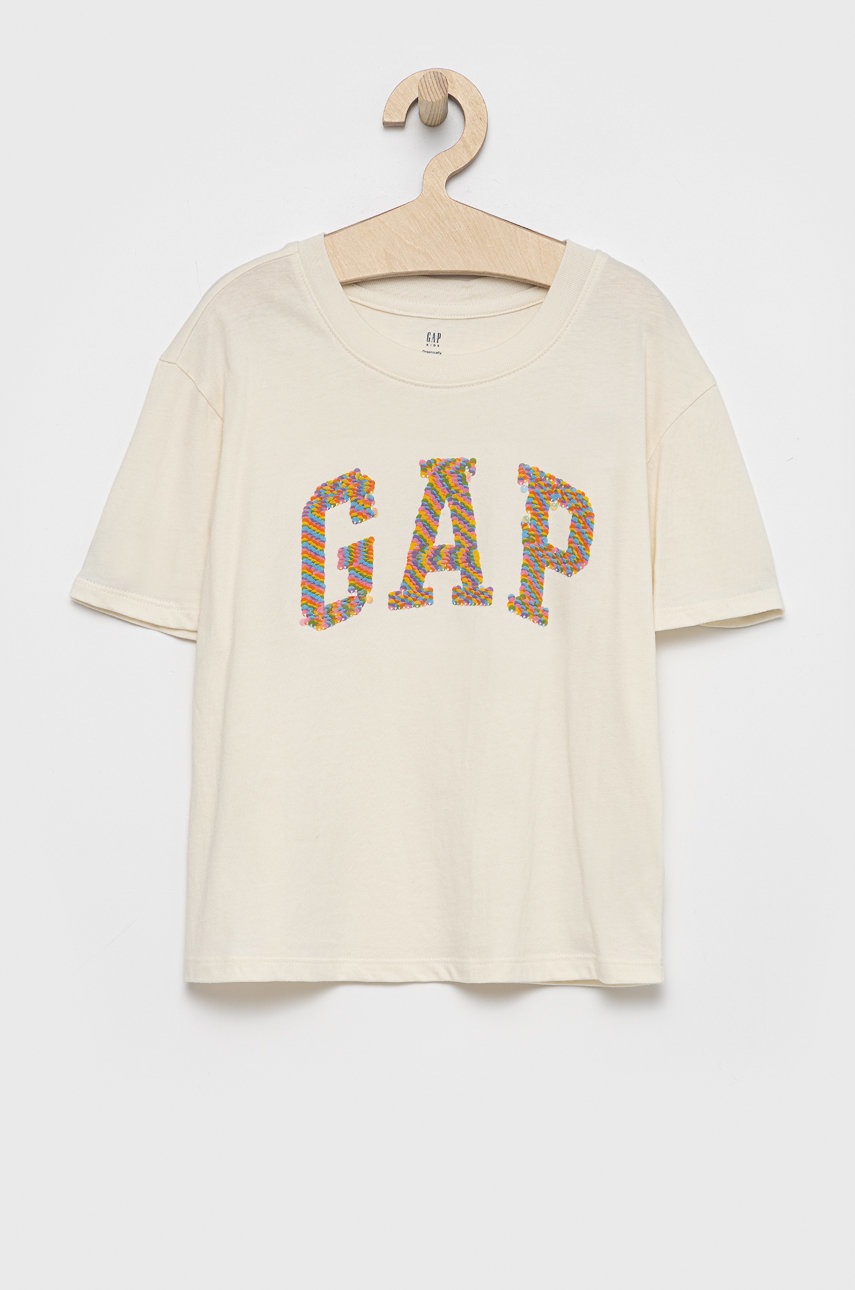 

Детска памучна тениска GAP в кремаво, Бежов