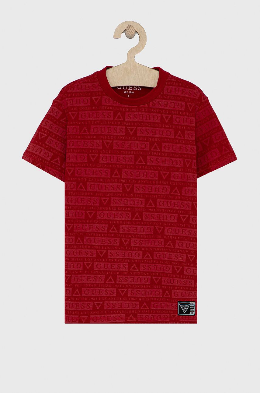 Guess T-shirt dziecięcy kolor czerwony wzorzysty