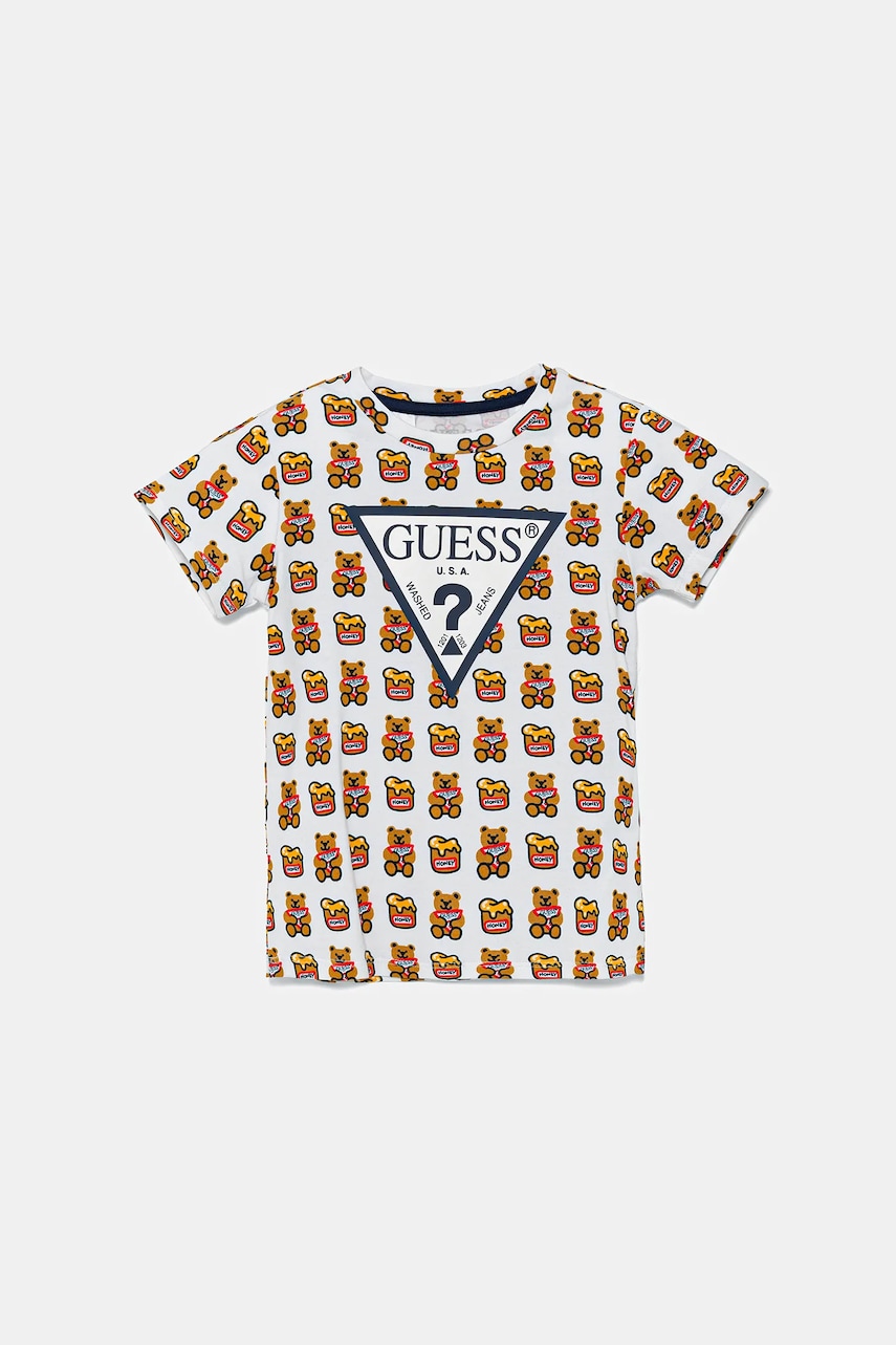 Levně Dětské tričko Guess bílá barva, s potiskem