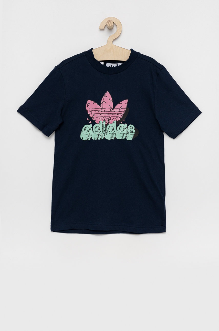 

Детска памучна тениска adidas Originals в тъмносиньо с принт, Тъмносин