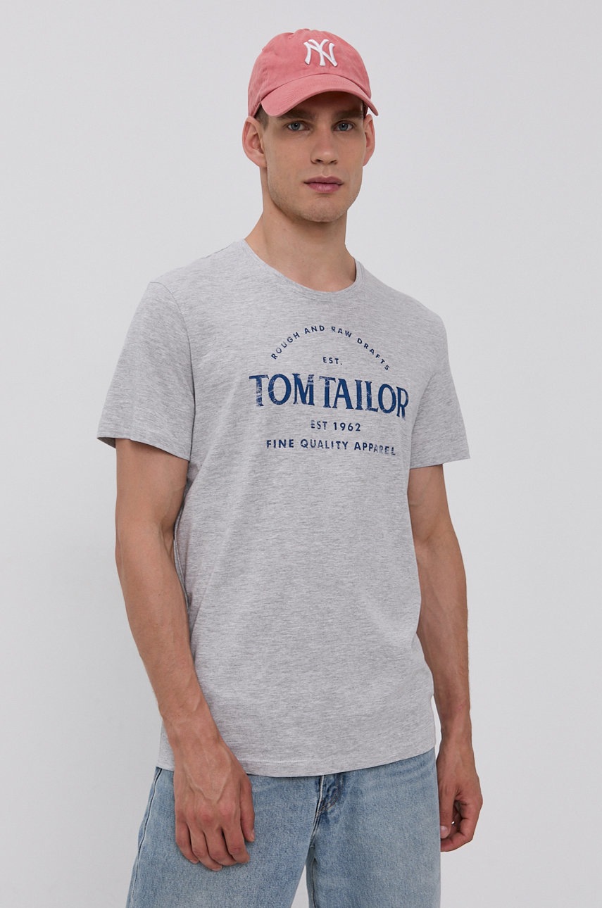 

Хлопковая футболка Tom Tailor цвет серый с принтом