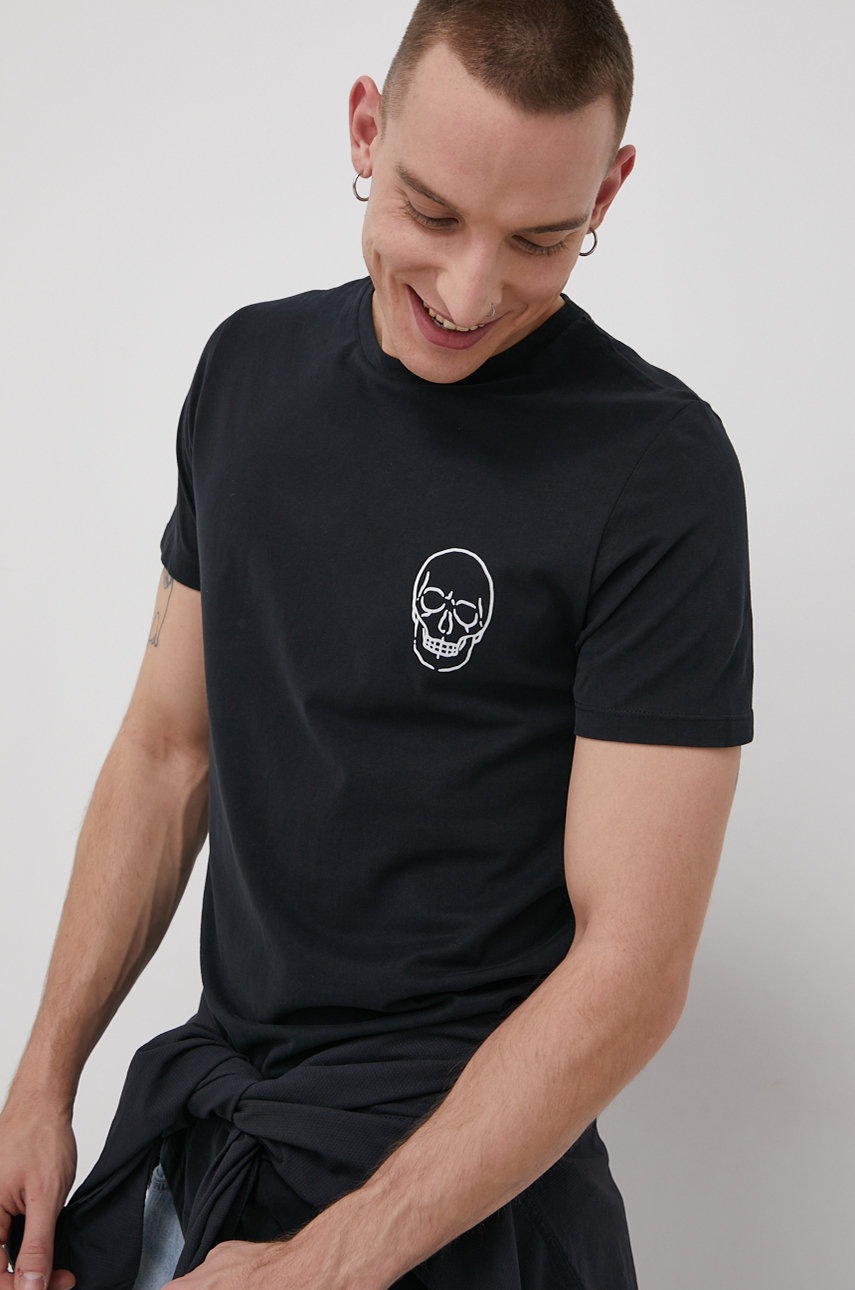 

Памучна тениска Jack & Jones в черно с принт, Черен