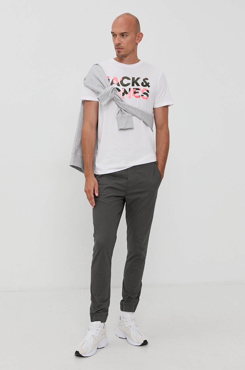 

Бавовняна футболка Jack & Jones колір білий з принтом