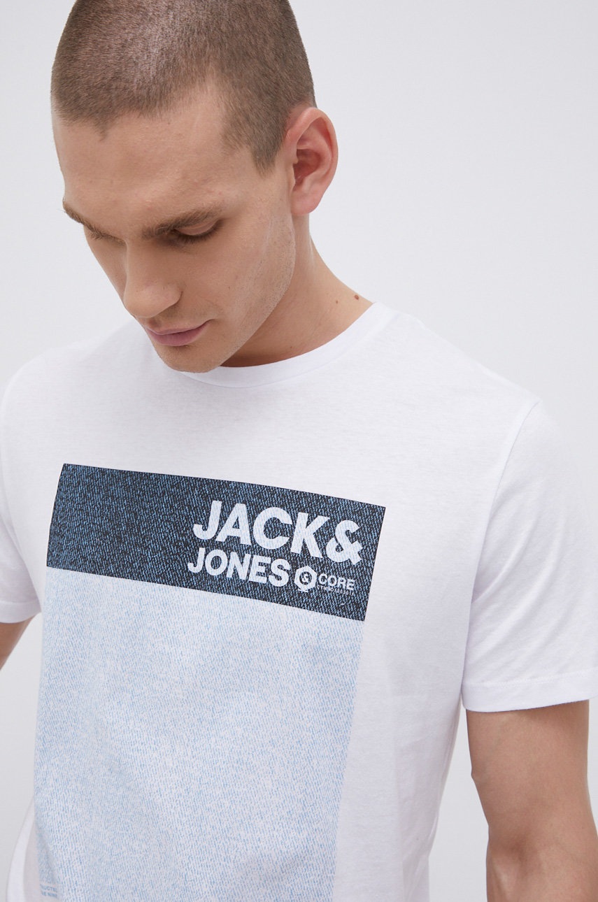 

Памучна тениска Jack & Jones в бяло с принт, Бял