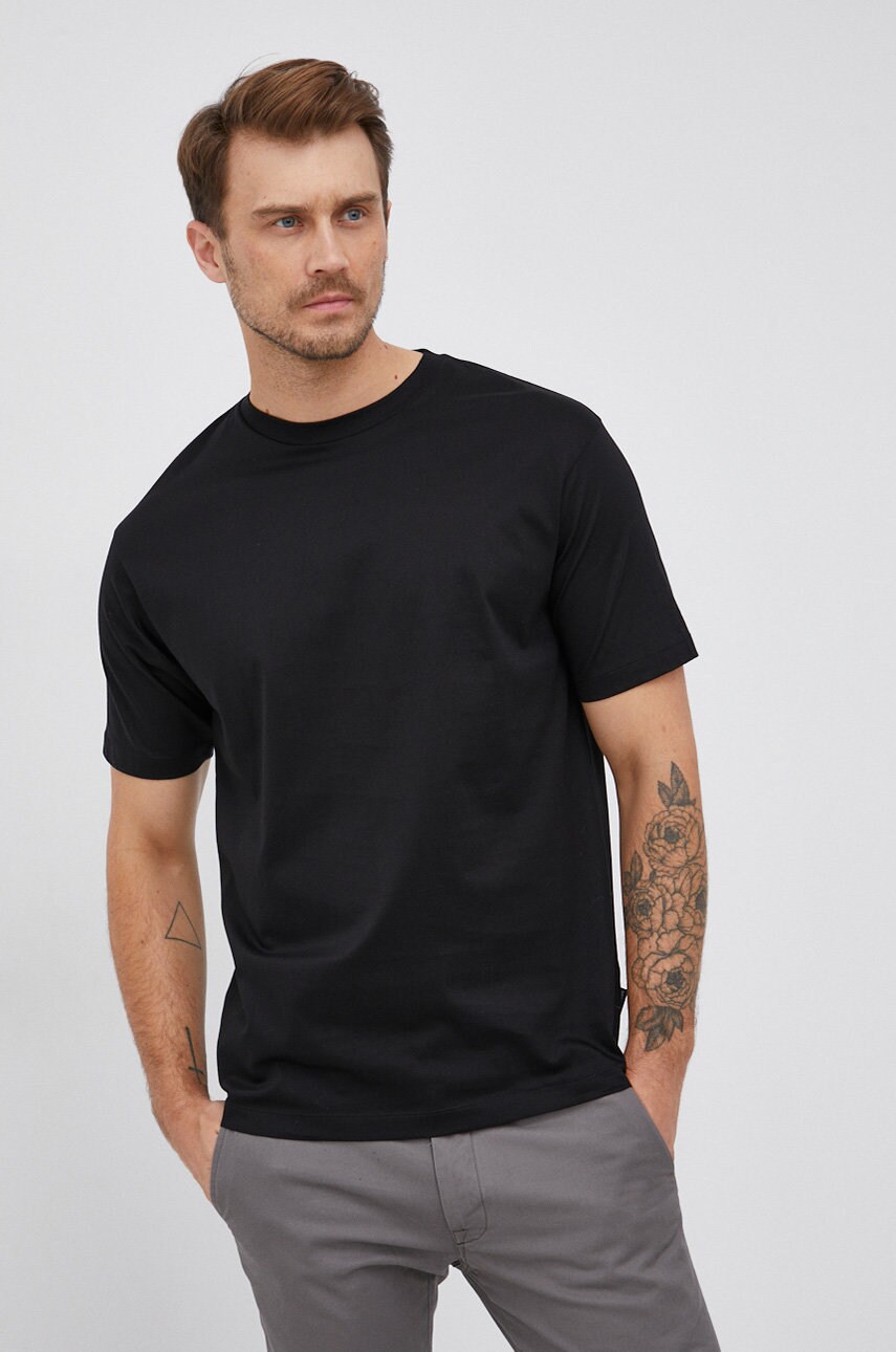 Scotch & soda tricou din bumbac culoarea negru, material neted