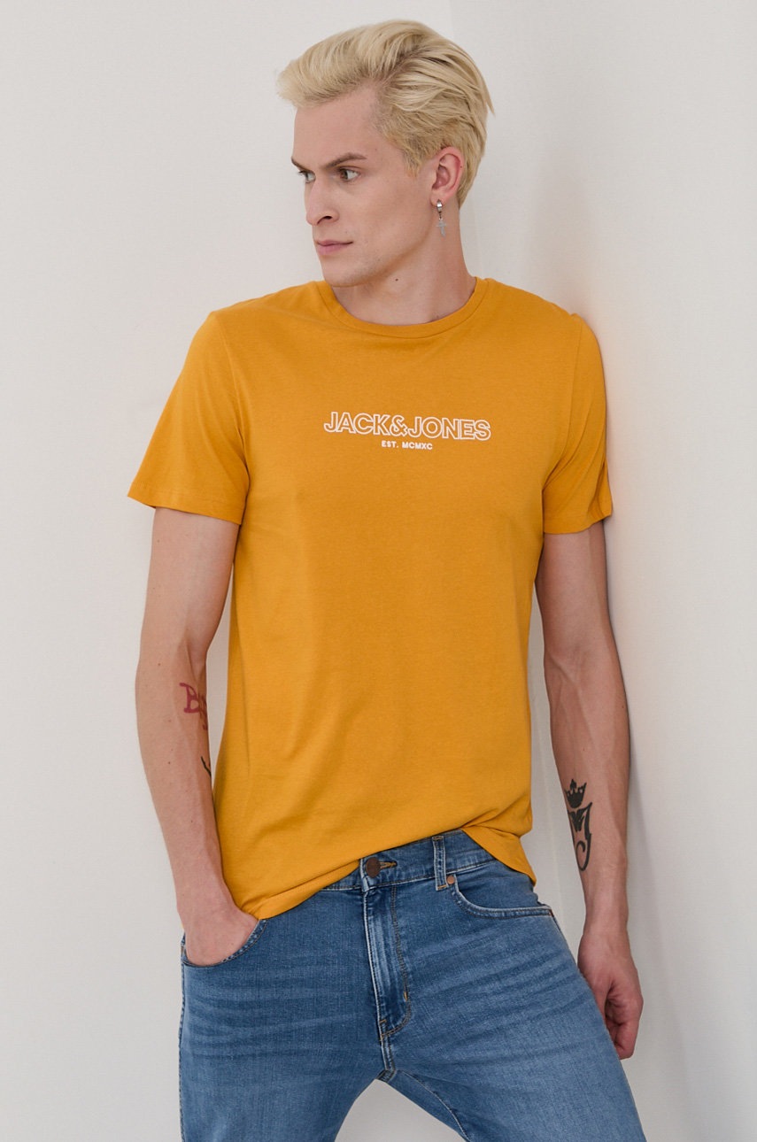 

Памучна тениска Jack & Jones в оранжево с изчистен дизайн, Оранжев
