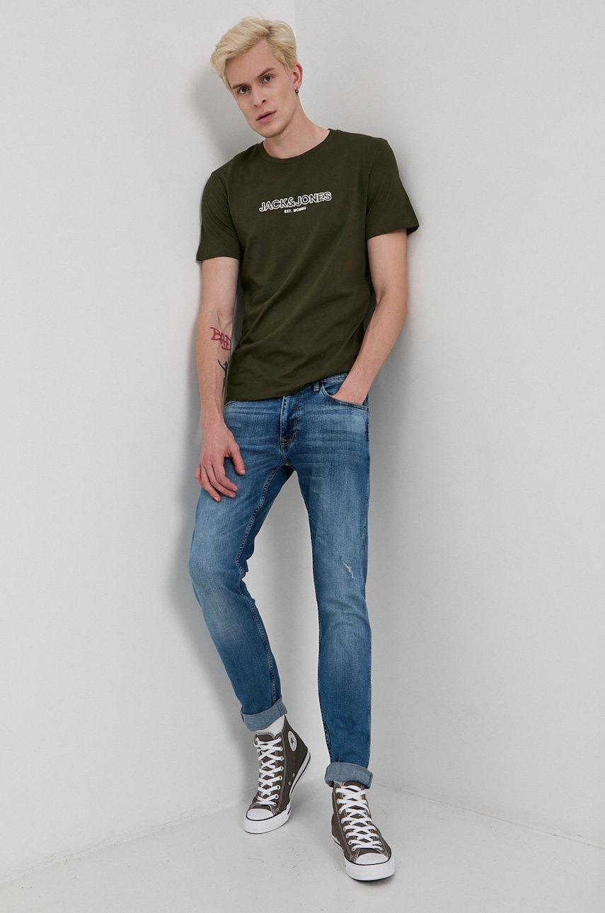 

Памучна тениска Jack & Jones в зелено с изчистен дизайн, Зелен