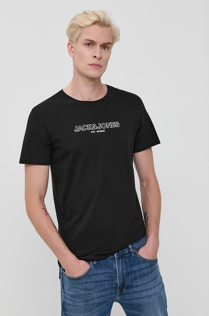 

Бавовняна футболка Jack & Jones колір чорний гладкий