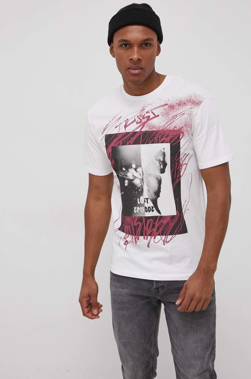 

Памучна тениска Jack & Jones в бяло с принт, Бял