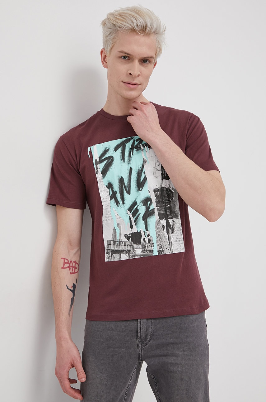 Jack & jones tricou din bumbac culoarea violet, cu imprimeu