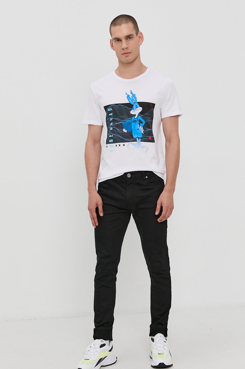 

Бавовняна футболка Jack & Jones x Space Jam колір білий з принтом