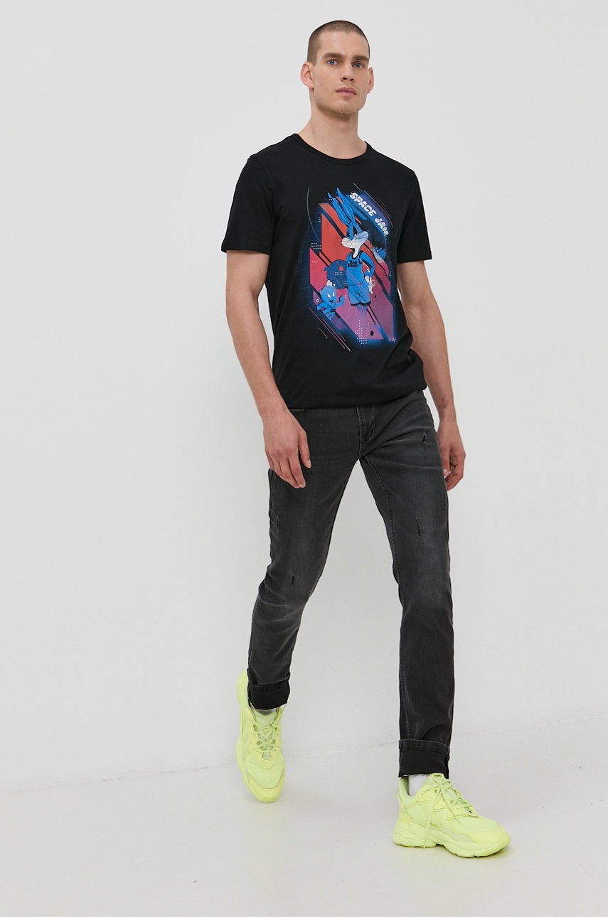 

Хлопковая футболка Jack & Jones x Space Jam цвет чёрный с принтом