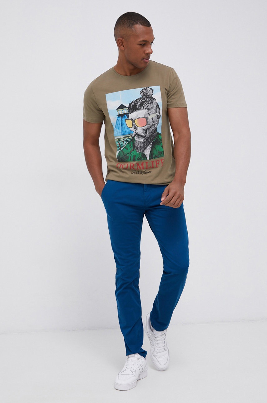 

Памучна тениска Jack & Jones в зелено с изчистен дизайн, Зелен