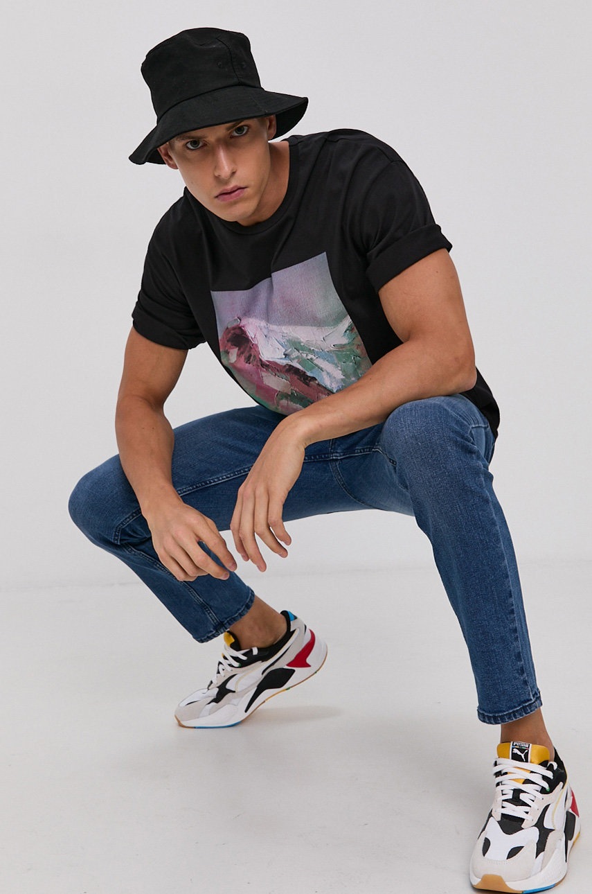 

Бавовняна футболка Premium by Jack&Jones колір чорний з принтом