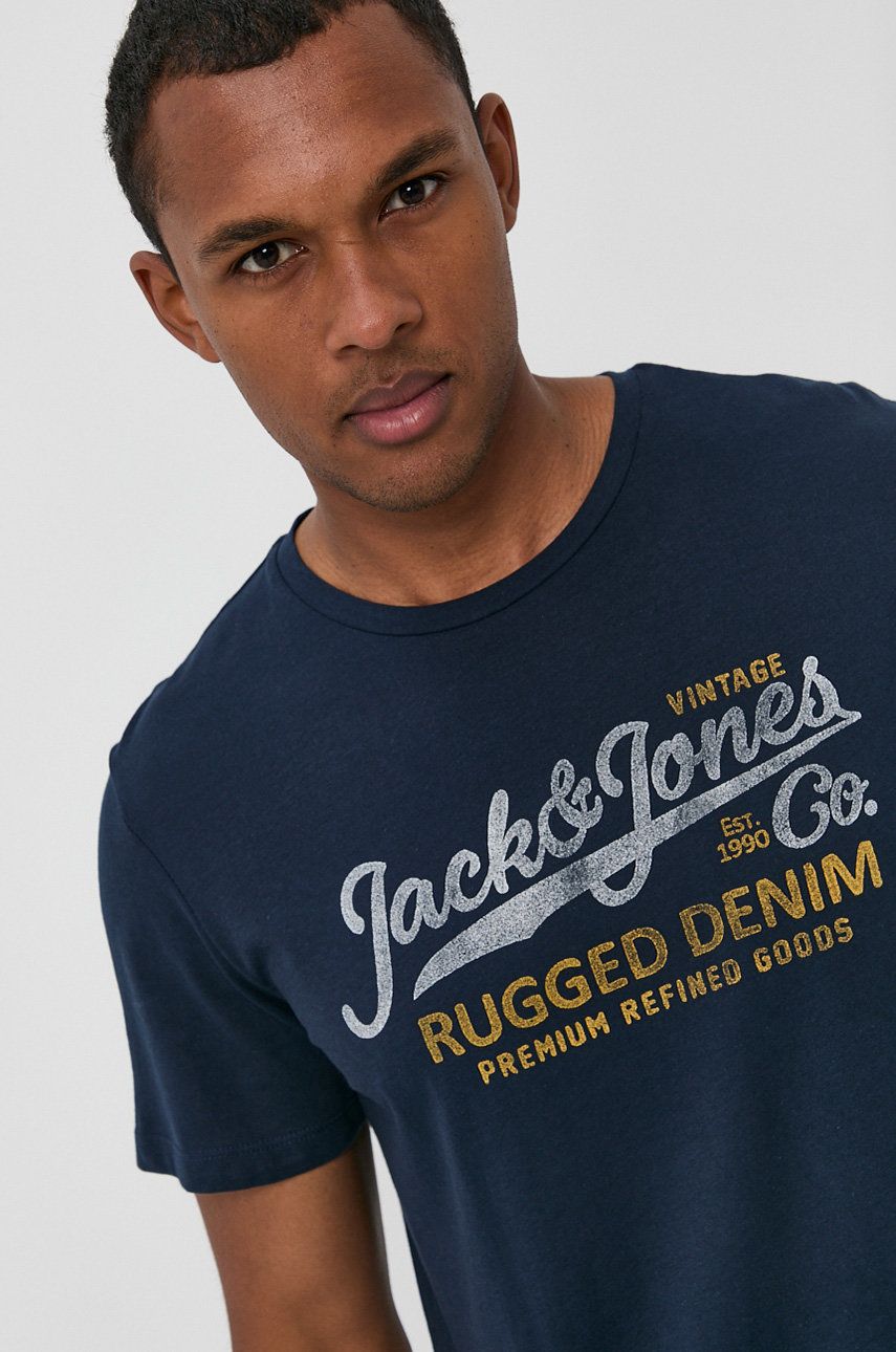 Premium by Jack&Jones Tricou din bumbac culoarea albastru marin, cu imprimeu answear imagine noua