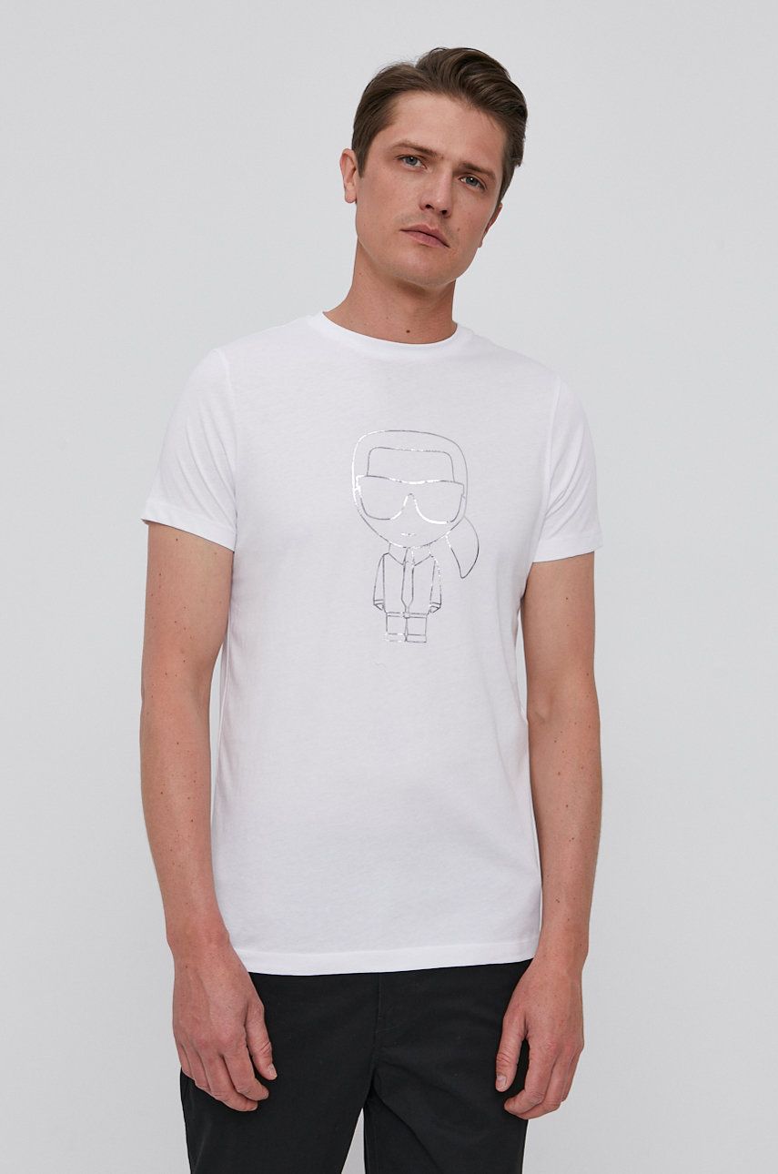Karl Lagerfeld Tricou bărbați, culoarea alb, cu imprimeu answear.ro imagine 2022 reducere