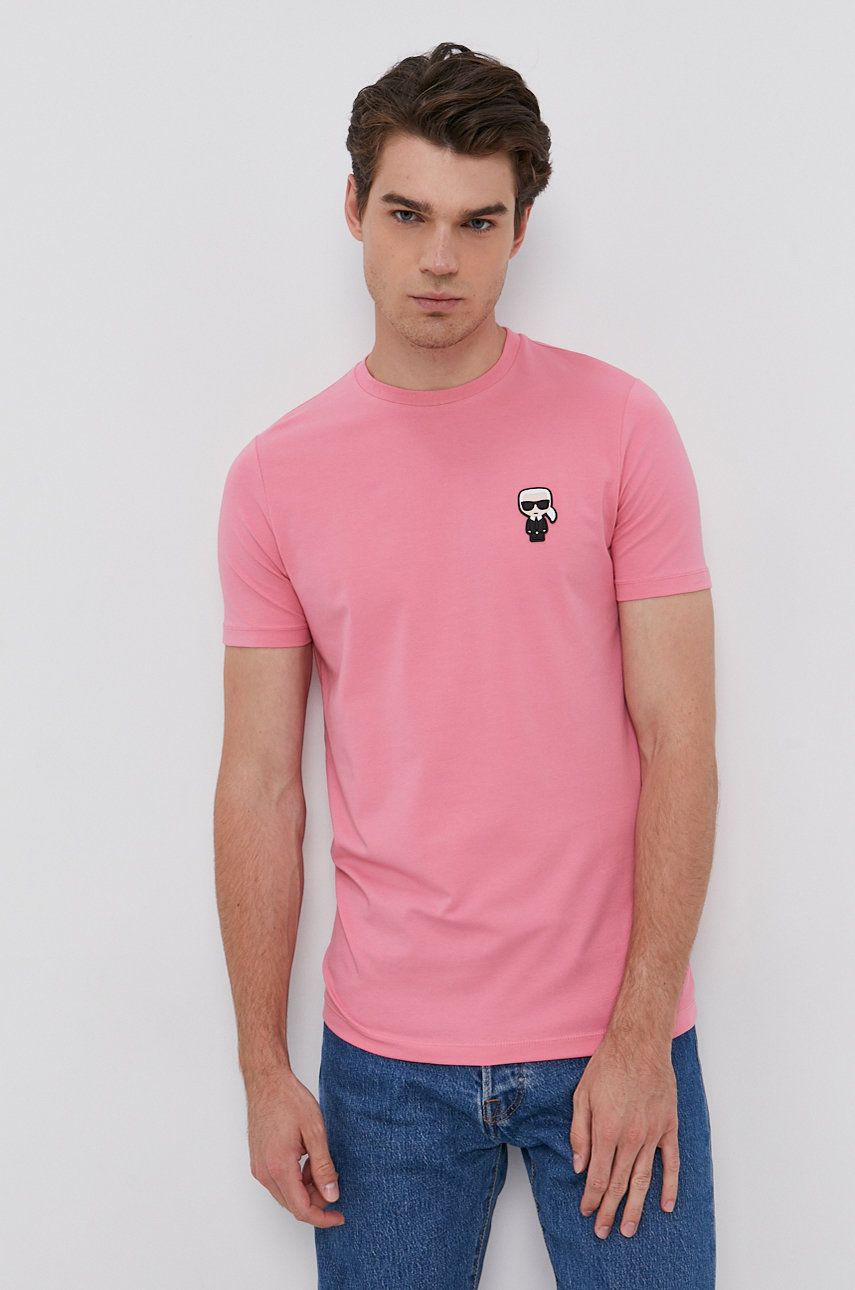 Karl Lagerfeld Tricou bărbați, culoarea roz, cu imprimeu answear imagine noua