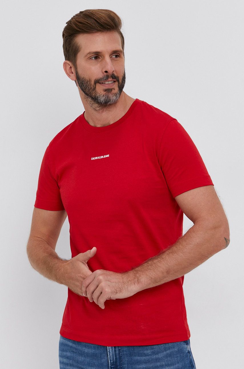 Calvin Klein Jeans T-shirt męski kolor czerwony gładki
