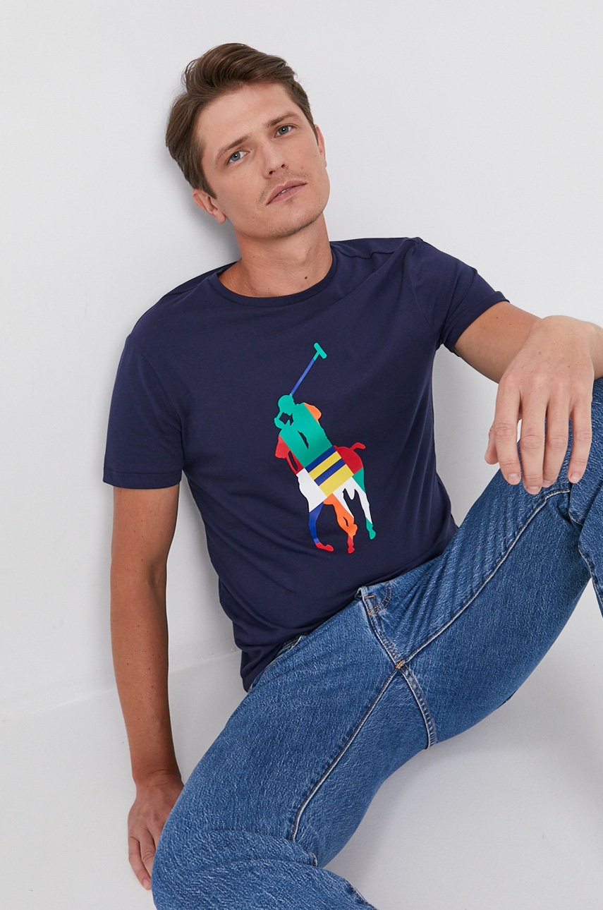 

Хлопковая футболка Polo Ralph Lauren цвет синий с принтом