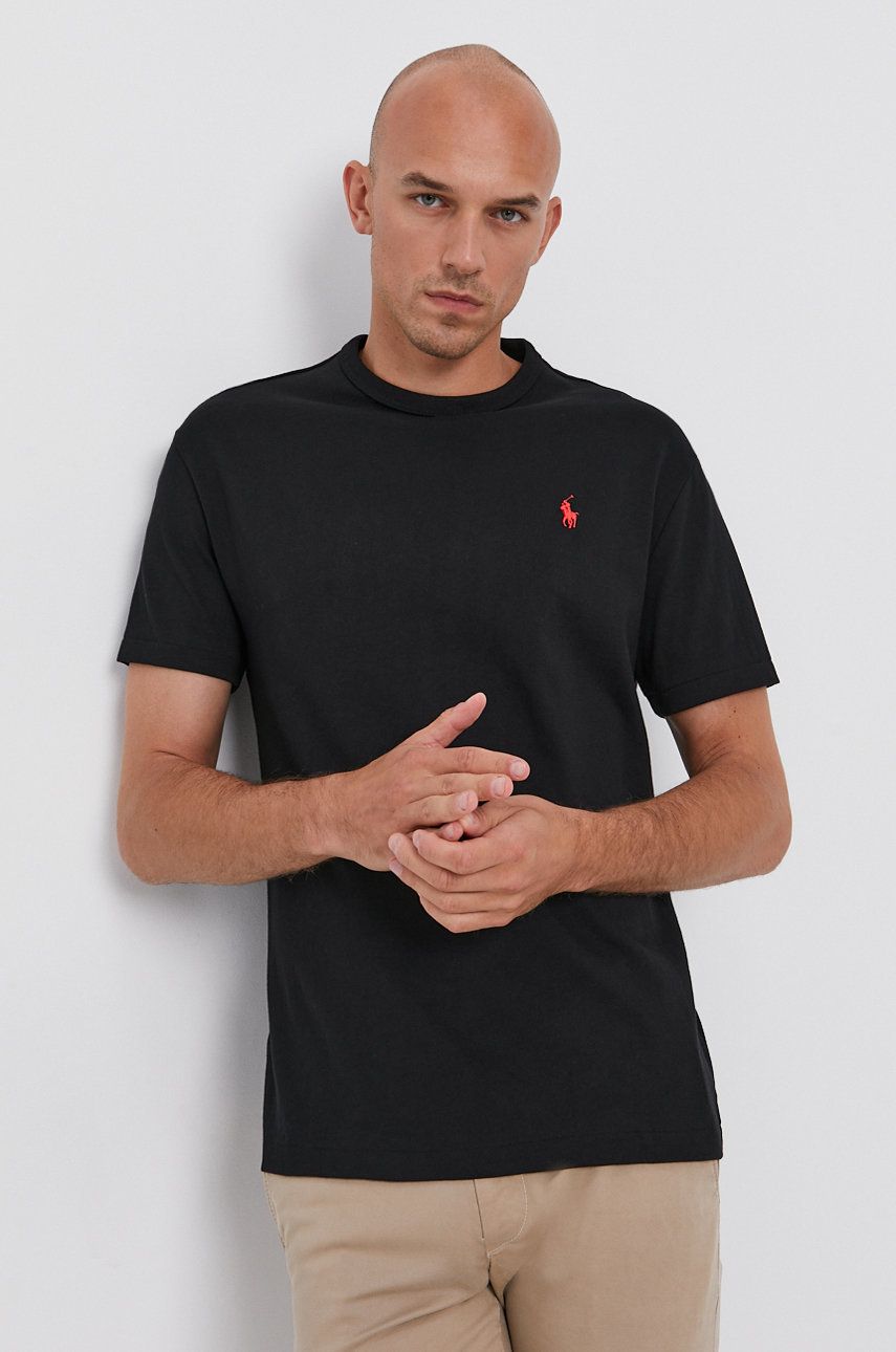 Levně Tričko Polo Ralph Lauren pánské, černá barva, hladké, 710811284001