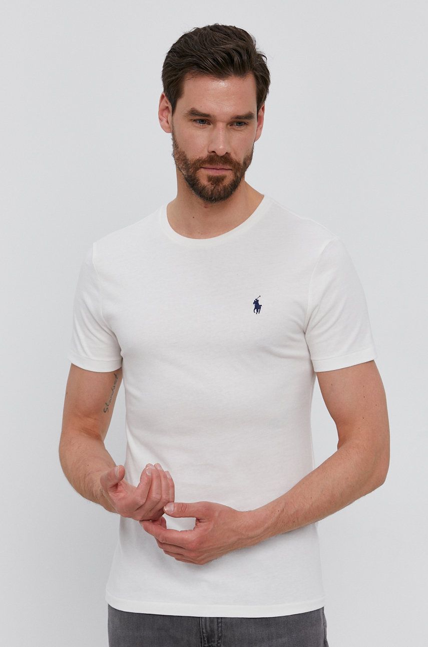 Polo Ralph Lauren T-shirt męski kolor kremowy gładki