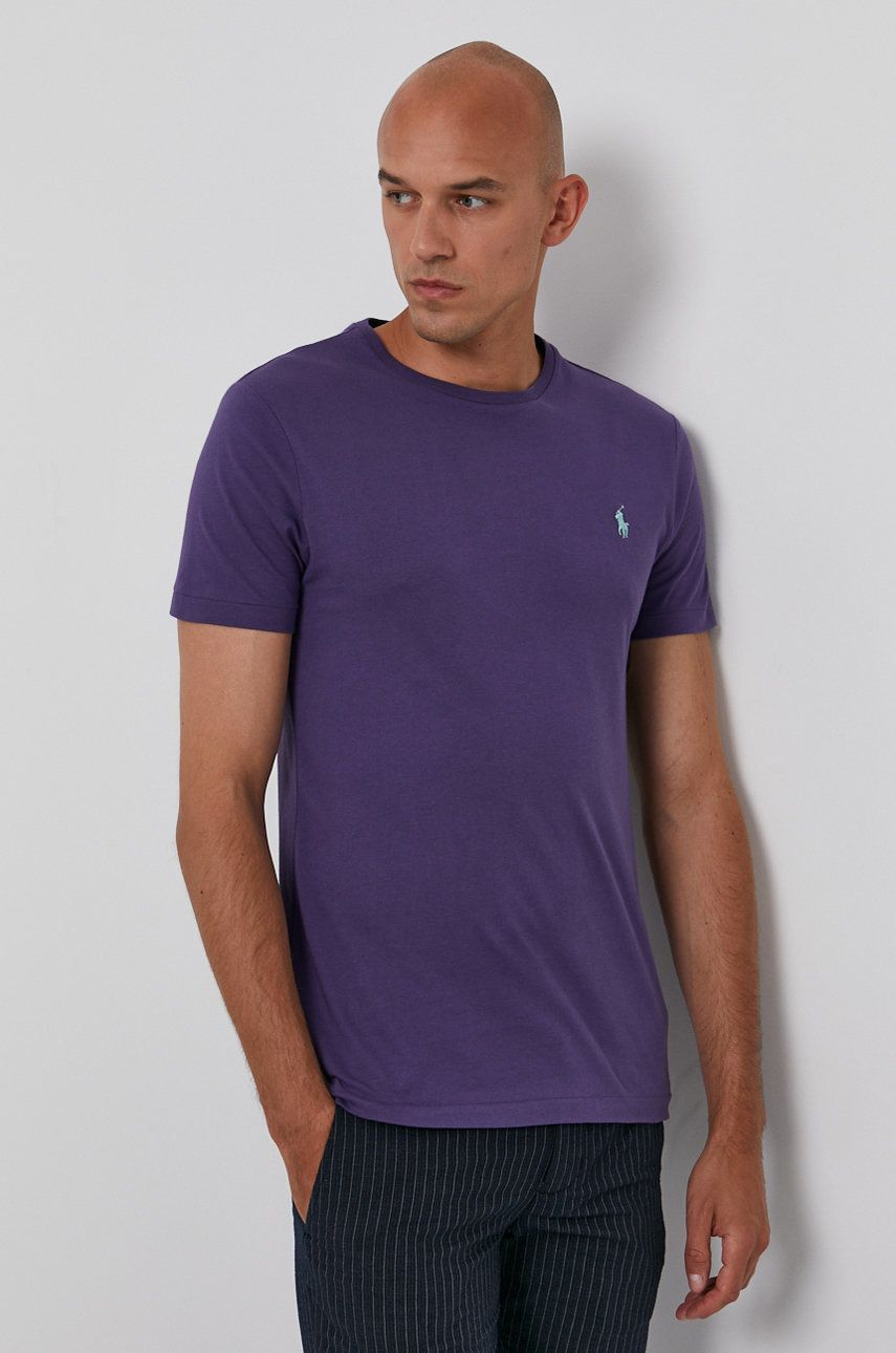 Polo Ralph Lauren T-shirt bawełniany kolor fioletowy gładki