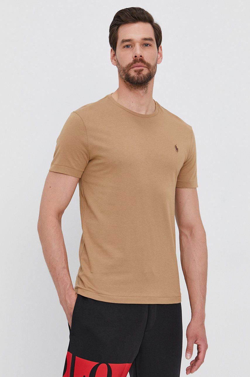 Polo Ralph Lauren T-shirt męski kolor brązowy gładki