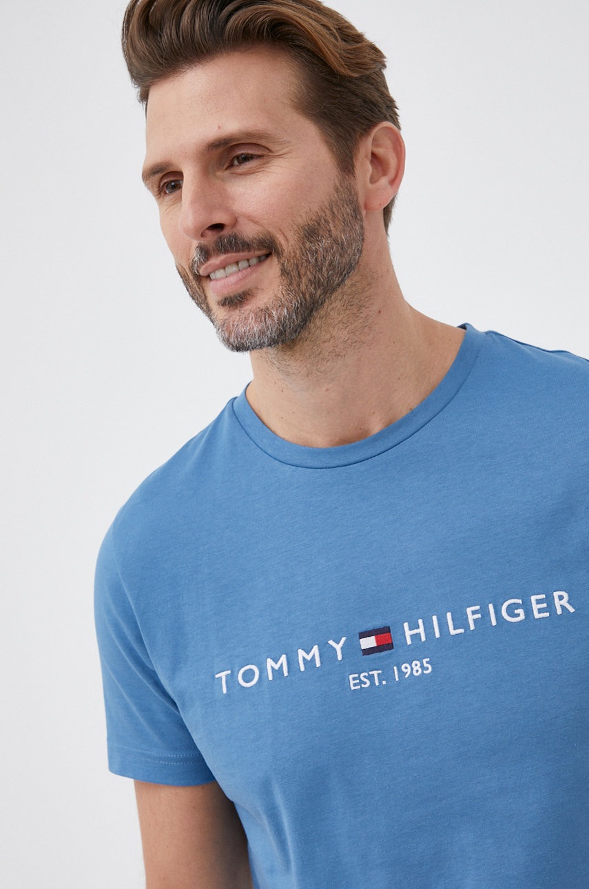

Памучна тениска Tommy Hilfiger с апликация, Син