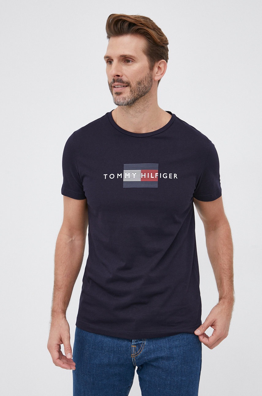 

Памучна тениска Tommy Hilfiger в тъмносиньо с принт, Тъмносин