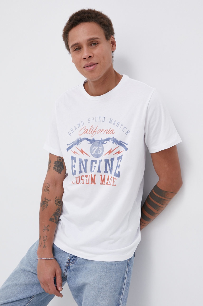 

Памучна тениска Produkt by Jack & Jones в бяло с принт, Бял