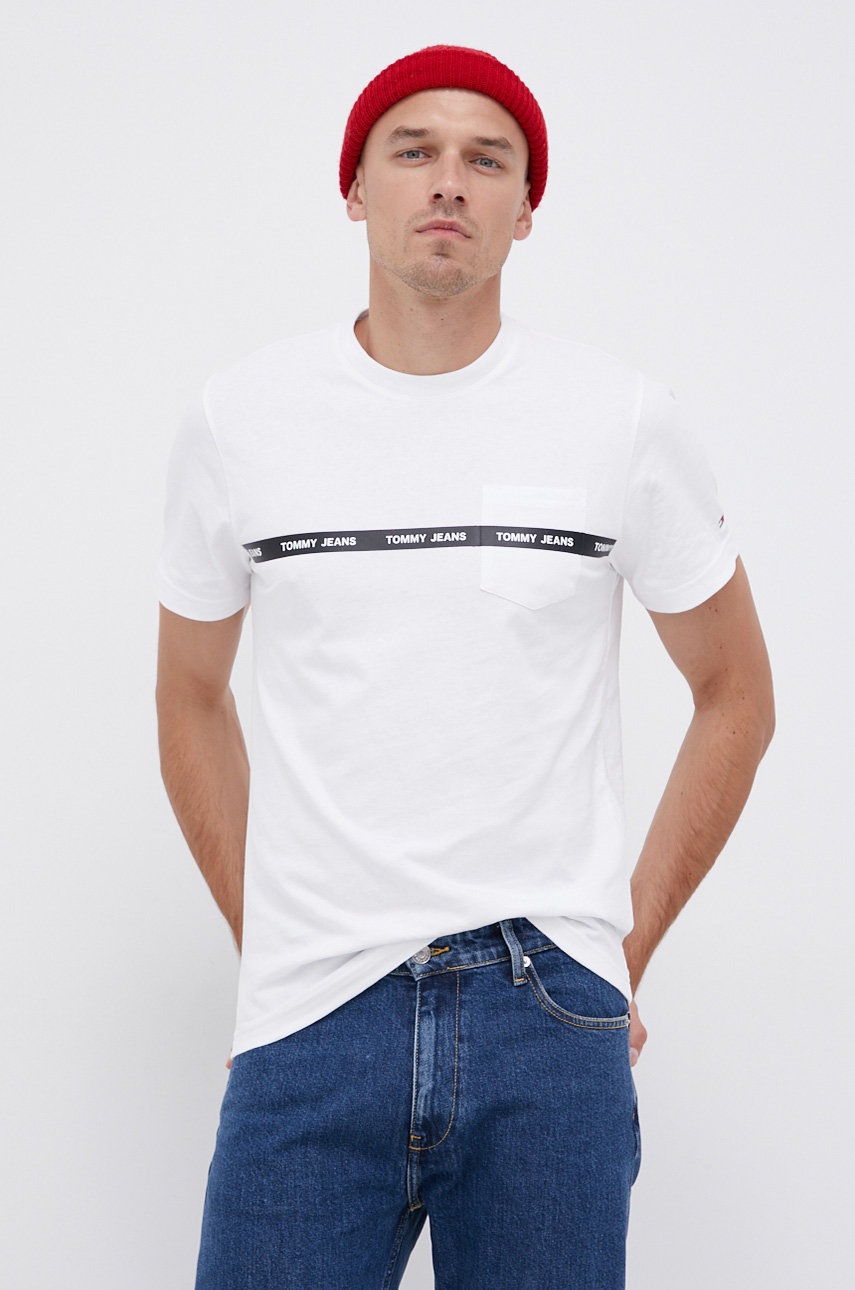 

Памучна тениска Tommy Jeans в бяло с принт, Бял