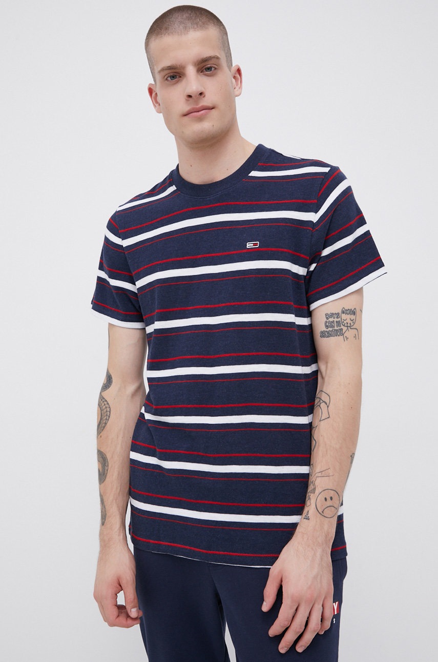 

Памучна тениска Tommy Jeans в тъмносиньо с десен, Тъмносин
