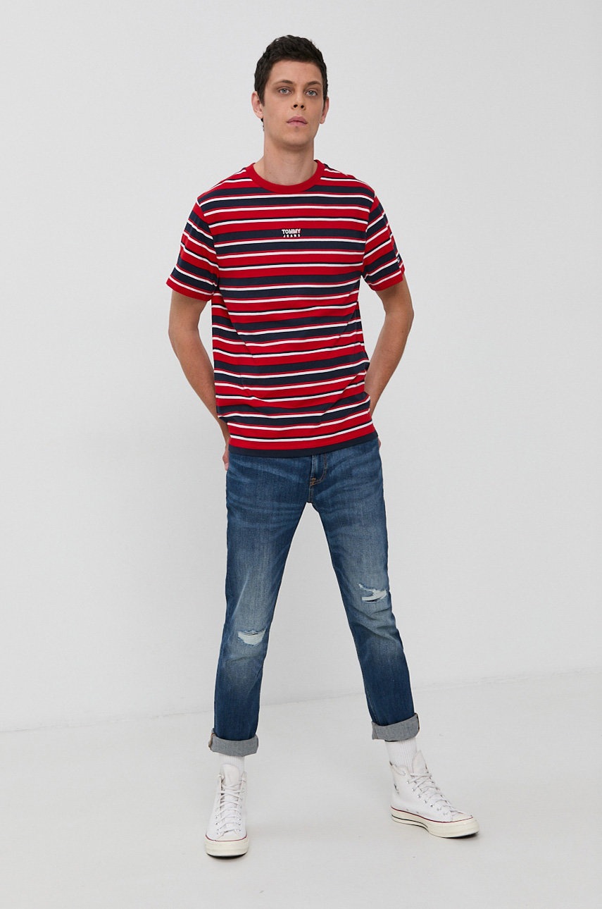 

Бавовняна футболка Tommy Jeans колір червоний візерунок