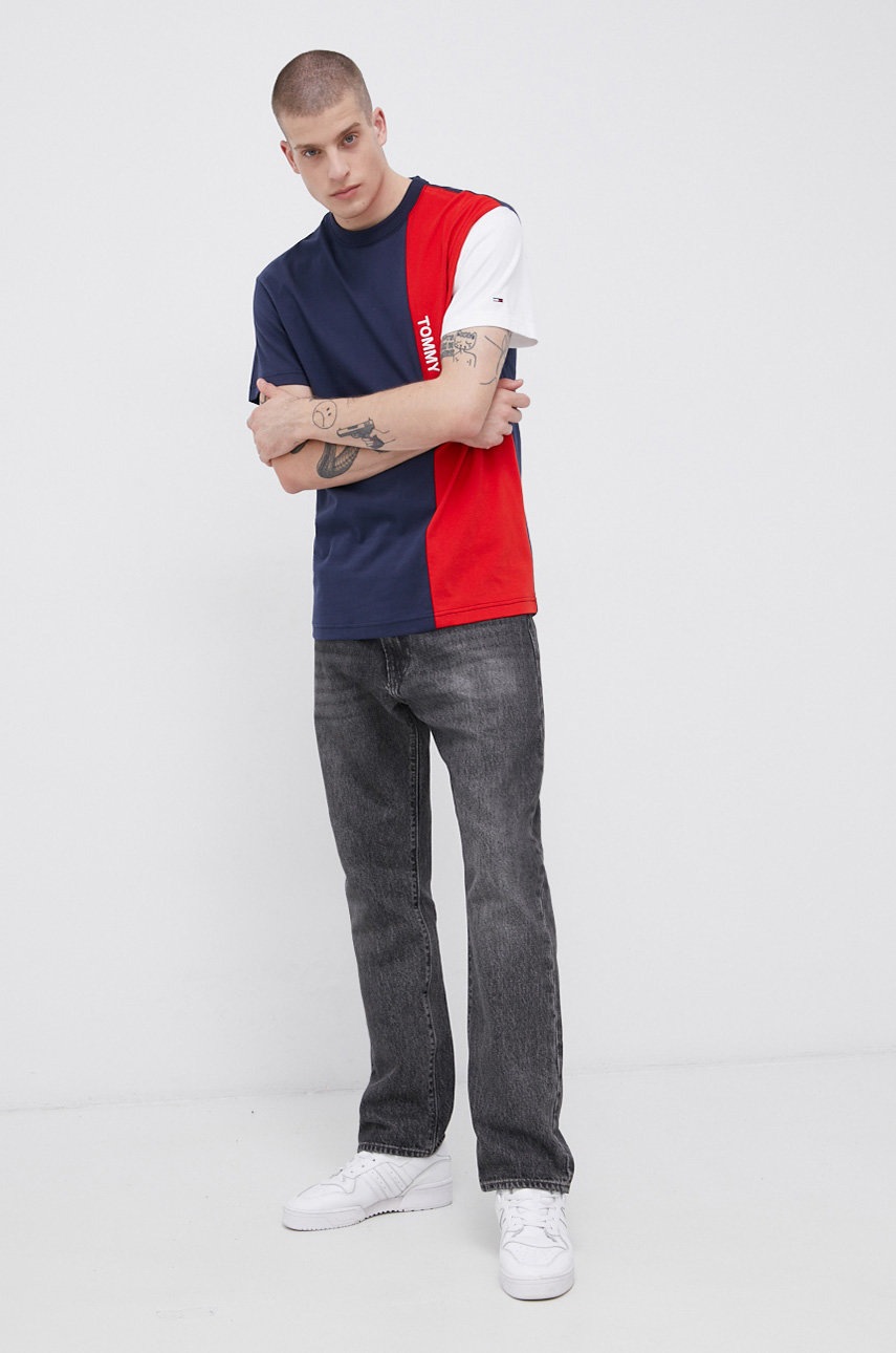 

Хлопковая футболка Tommy Jeans цвет синий с аппликацией