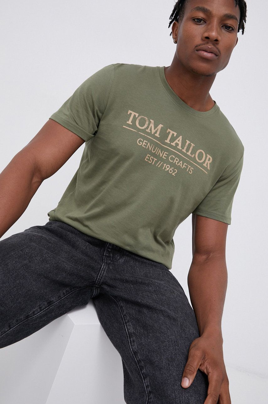 Tom Tailor Tricou din bumbac culoarea verde, cu imprimeu