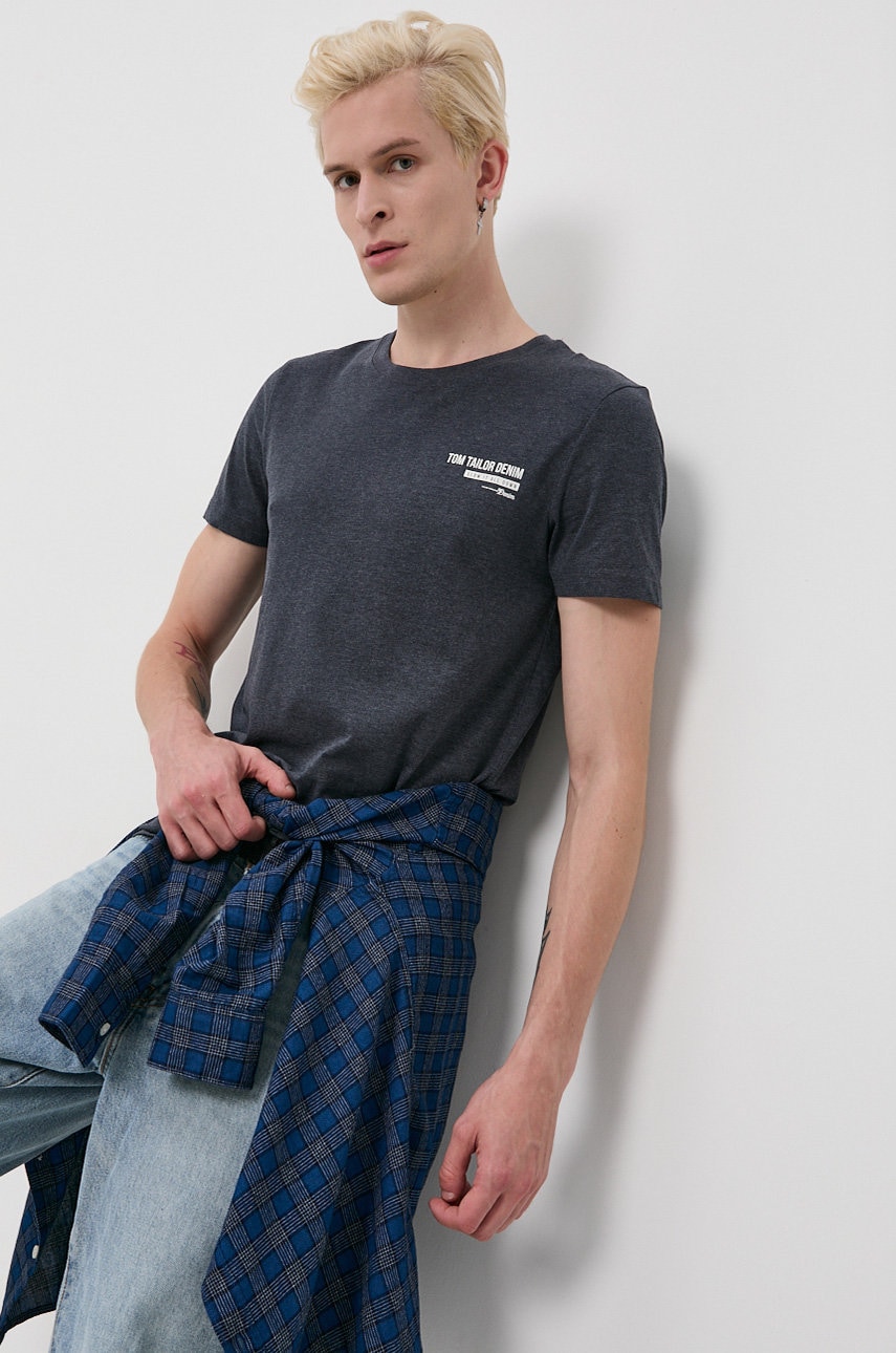 Tom tailor tricou bărbați, culoarea albastru marin, material neted