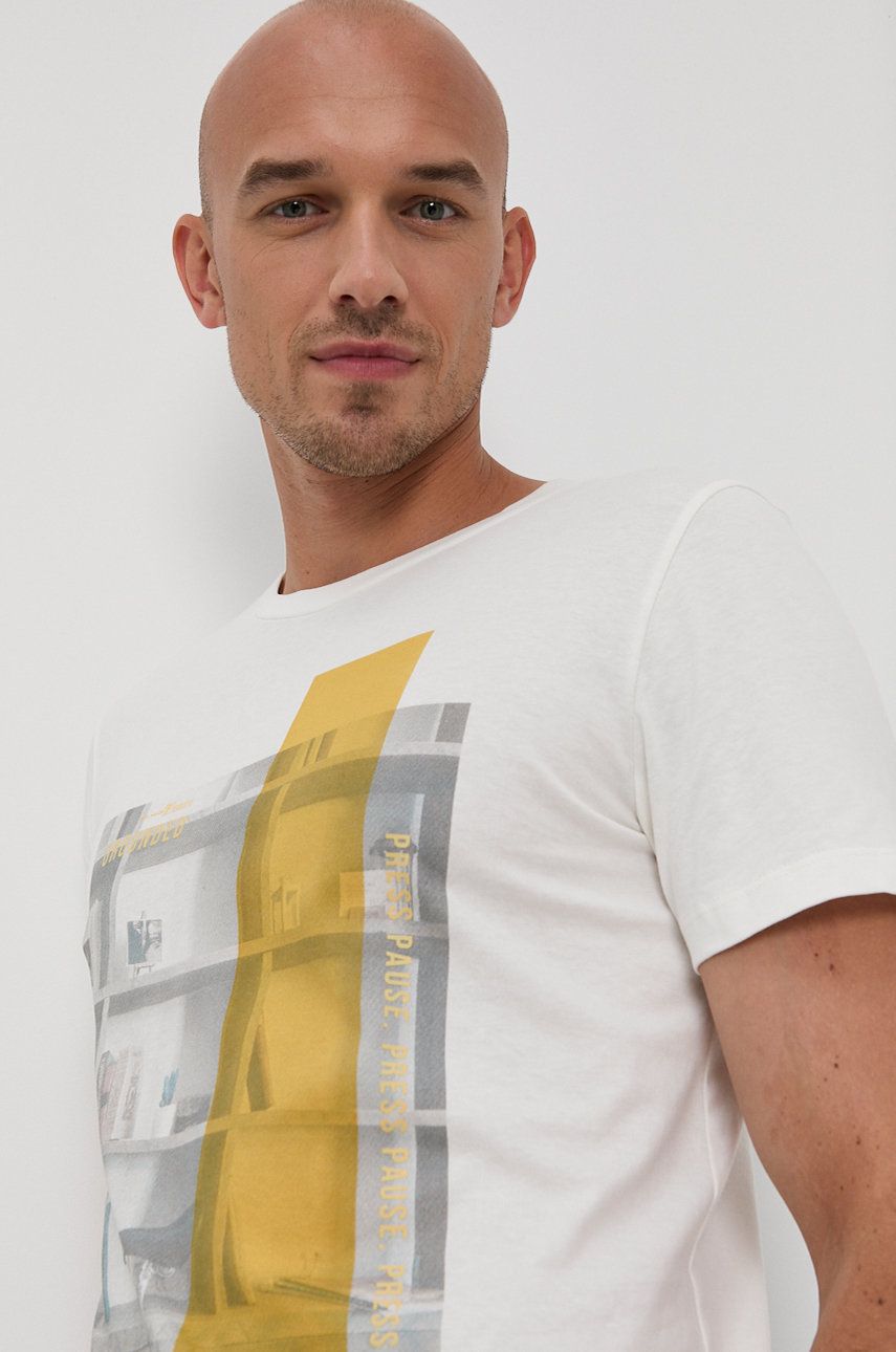 Tom Tailor Tricou din bumbac culoarea alb, cu imprimeu answear imagine noua