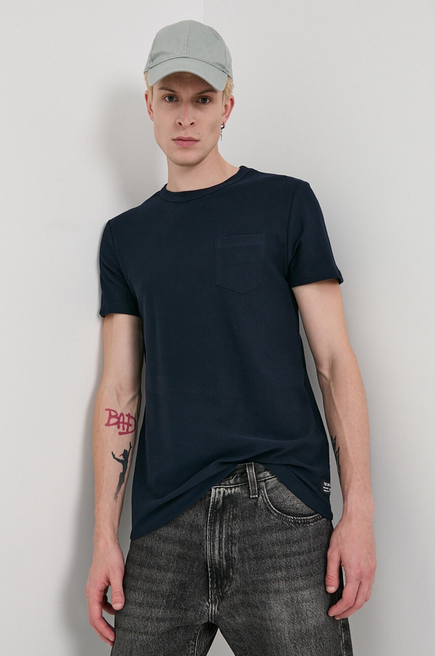 Tom tailor tricou din bumbac culoarea albastru marin, material neted