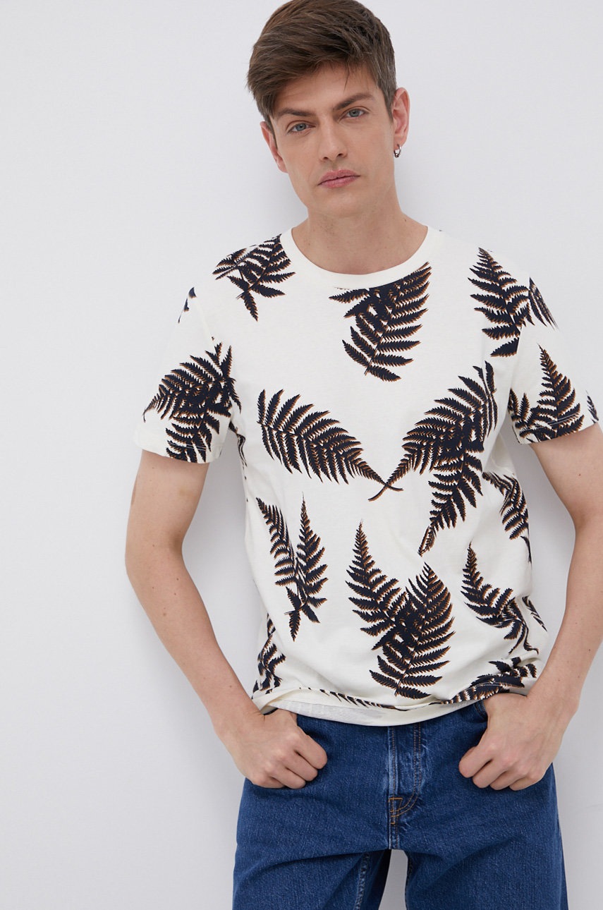 

Памучна тениска Tom Tailor в кремаво с десен, Бежов