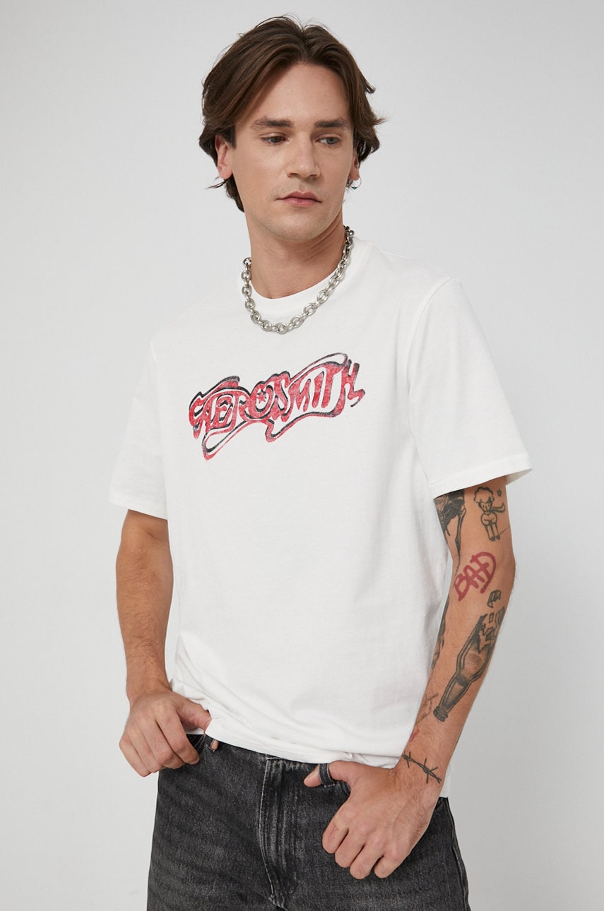 Only & sons tricou din bumbac culoarea crem, cu imprimeu