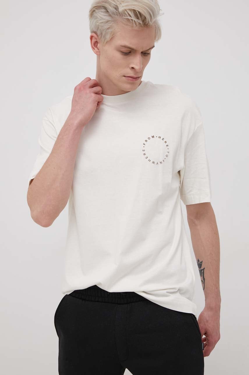 Jack & jones tricou din bumbac culoarea crem, cu imprimeu