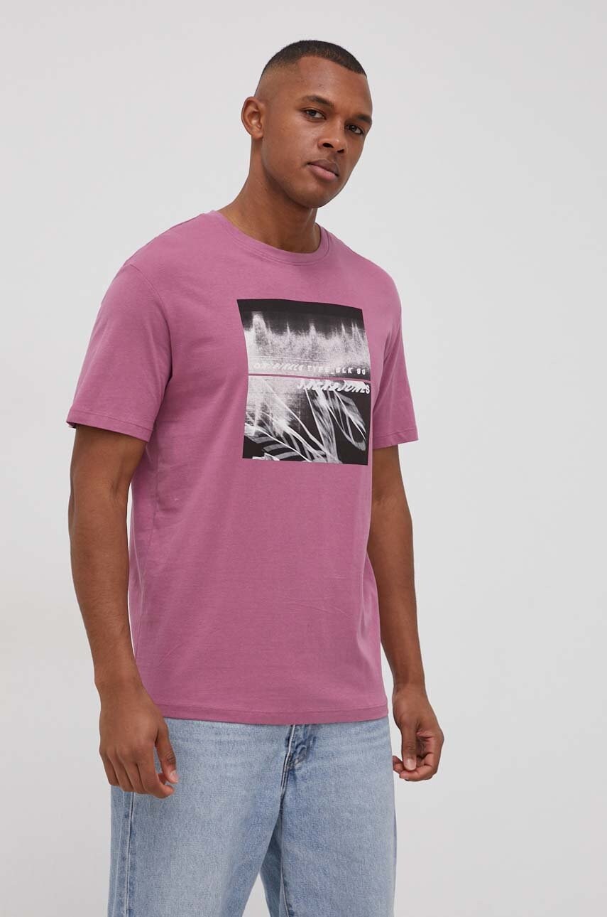 Jack & jones tricou din bumbac culoarea roz, cu imprimeu