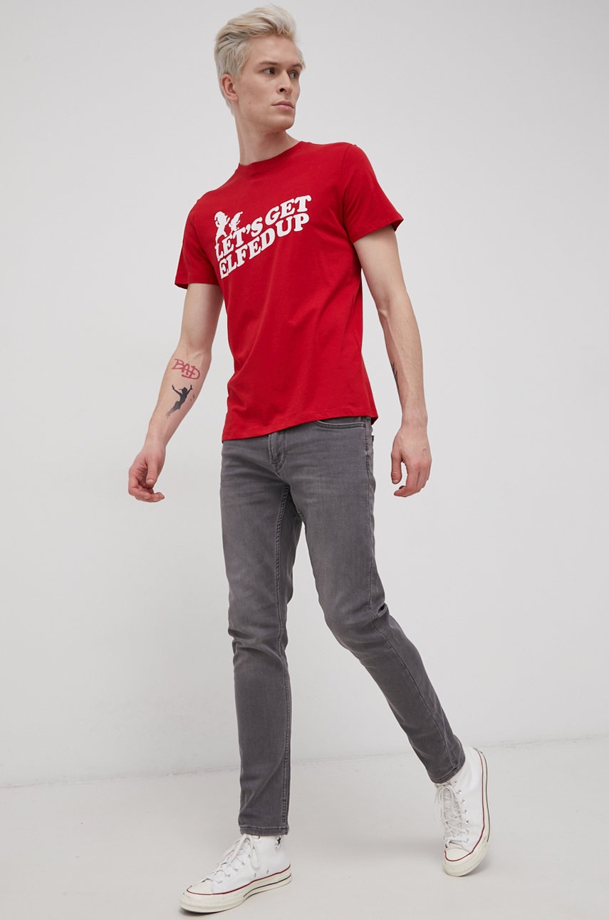 

Хлопковая футболка Jack & Jones цвет красный с принтом